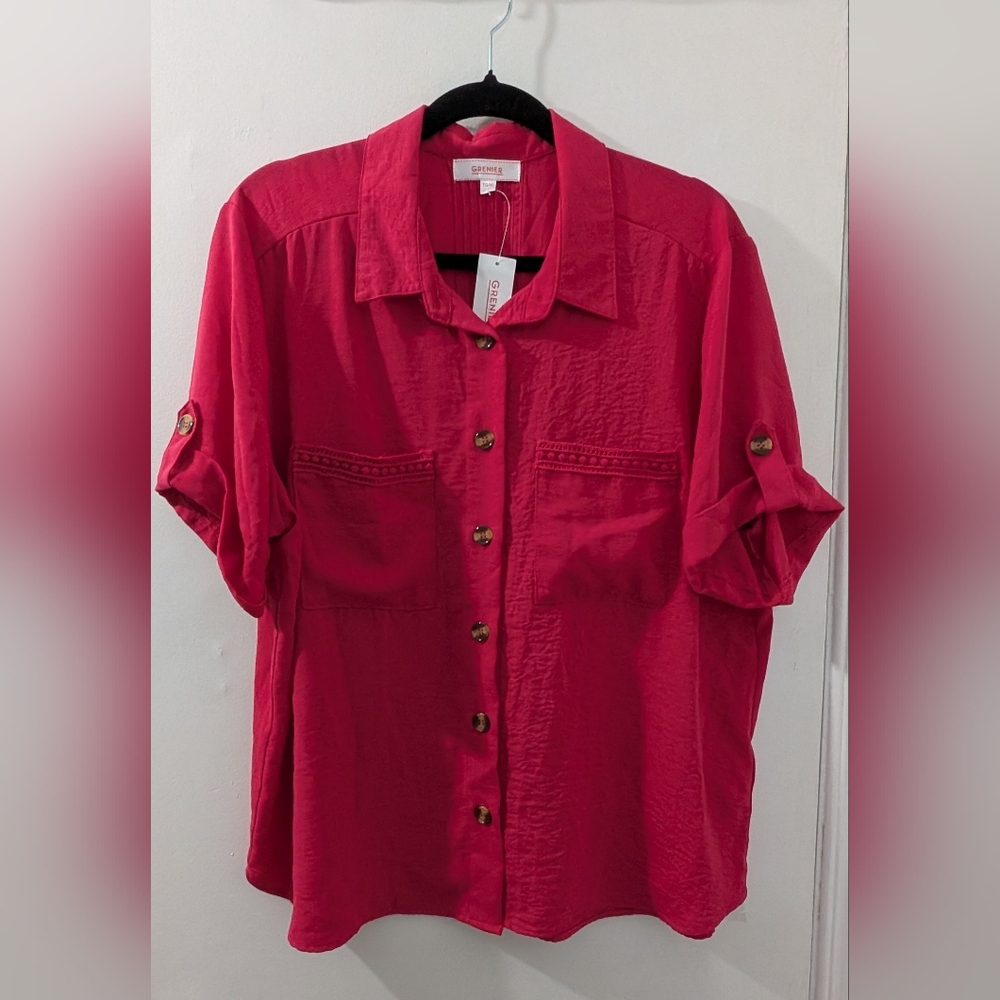 NWT Grenier XL Vibrant Pink Button-Down Shirt